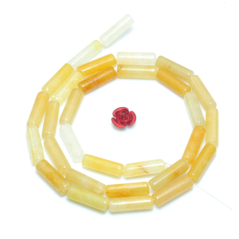 YesBeads Natural Yellow Jade smooth tube beads gemstone wholesale jewelry making 15"