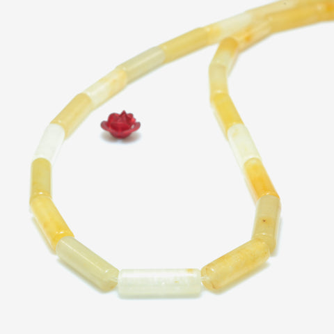YesBeads Natural Yellow Jade smooth tube beads gemstone wholesale jewelry making 15"