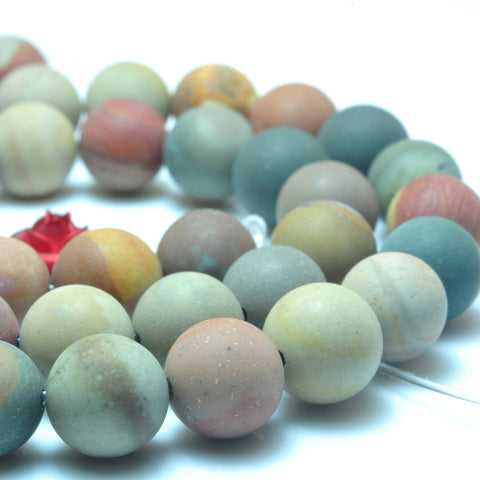 YesBeads Natural Polychrome Jasper matte round beads gemstone wholesale jewelry making 8mm 15"