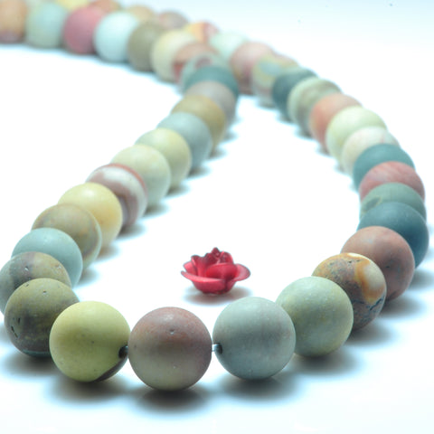 YesBeads Natural Polychrome Jasper matte round beads gemstone wholesale jewelry making 8mm 15"