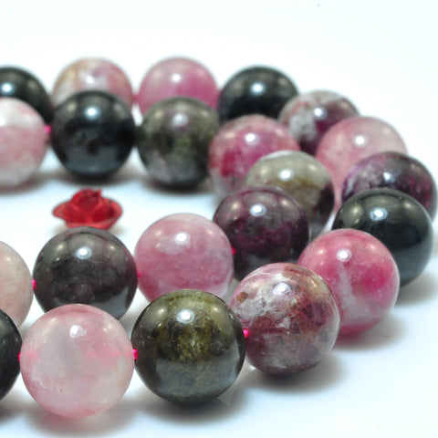 YesBeads A grade natural Watermelon Tourmaline gemstone smooth round beads wholesale 15"