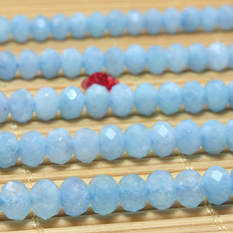 YesBeads Natural Blue Aquamarine faceted rondelle loose beads wholesale gemstone jewelry making 15"