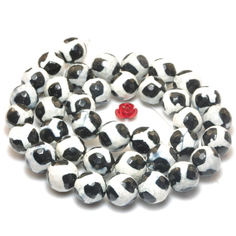 YesBeads Tibetan Agate Dzi turtleback agate faceted round beads wholesale gemstone jewelry making 15"