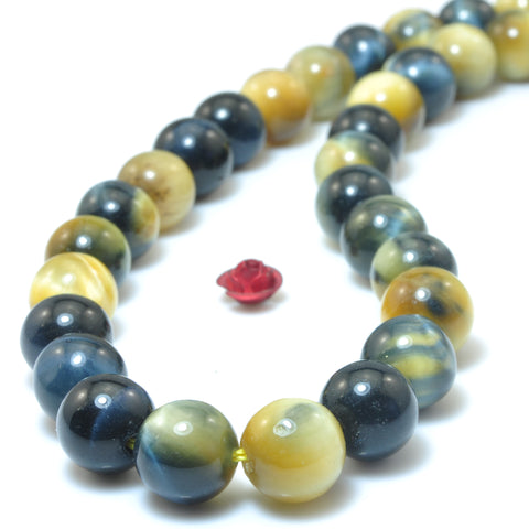 YesBeads Natural Golden blue Tiger Eye gemstone smooth round loose beads wholesale jewelry 15"
