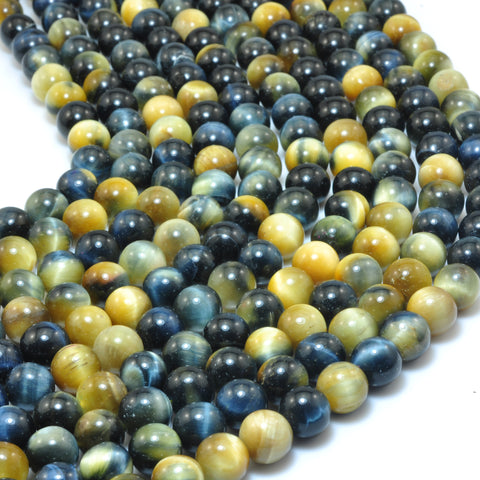 YesBeads Natural Golden blue Tiger Eye gemstone smooth round loose beads wholesale jewelry 15"