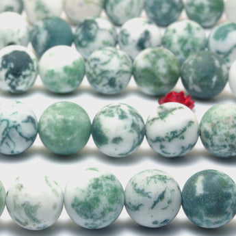 YesBeads Natural Green Tree Agate matte round loose beads wholesale gemstone jewelry making "