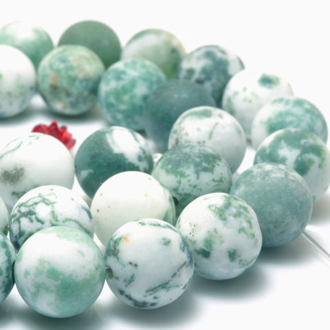 YesBeads Natural Green Tree Agate matte round loose beads wholesale gemstone jewelry making "