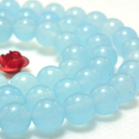YesBeads Blue Jade smooth round loose beads wholesale gemstone jewelry making 15"