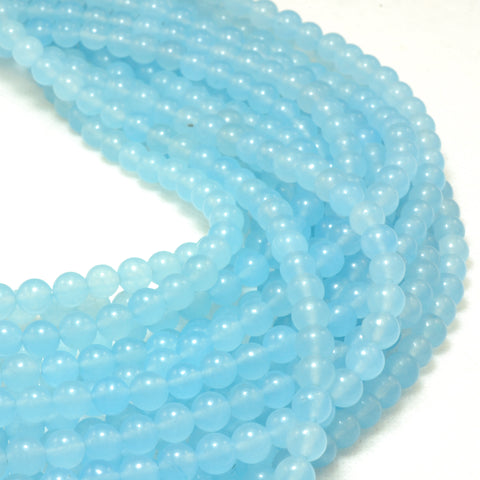 YesBeads Blue Jade smooth round loose beads wholesale gemstone jewelry making 15"