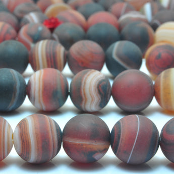 YesBeads Banded Agate matte round loose beads wholesale black red gemstone jewelry making 6mm-12mm 15"