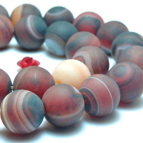 YesBeads Banded Agate matte round loose beads wholesale black red gemstone jewelry making 6mm-12mm 15"
