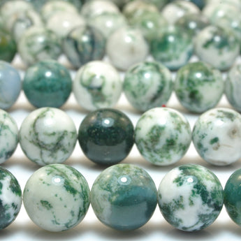 Natural Green Tree Agate smooth round beads wholesale gemstone for jewelry making 15"