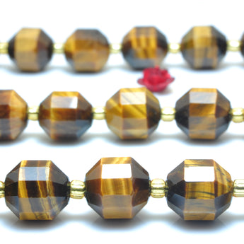 YesBeads Natural Yellow Tiger Eye faceted double terminated point beads wholesale gemstone jewelry 15"