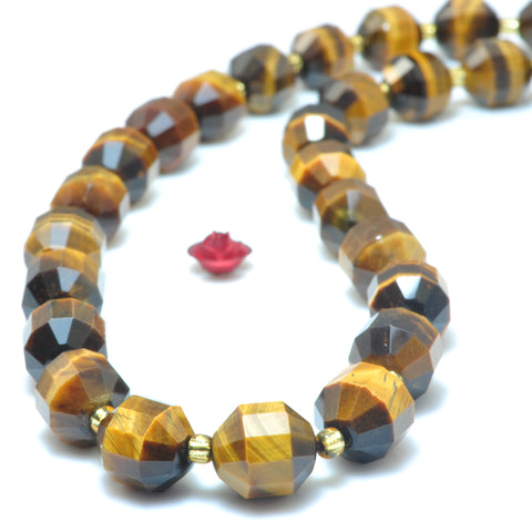 YesBeads Natural Yellow Tiger Eye faceted double terminated point beads wholesale gemstone jewelry 15"