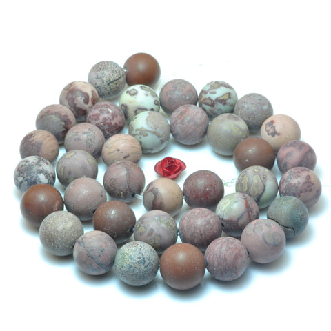 YesBeads Natural grass flower jasper matte round beads wholesale gemstone jewelry making 15"