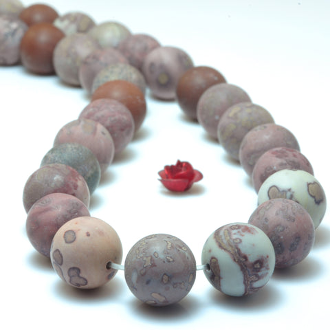 YesBeads Natural grass flower jasper matte round beads wholesale gemstone jewelry making 15"