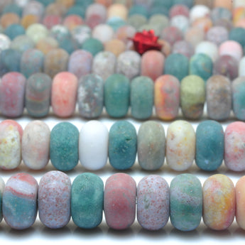 YesBeads Natural Ocean Jasper stone matte rondelle beads gemstone wholesale jewelry 15"