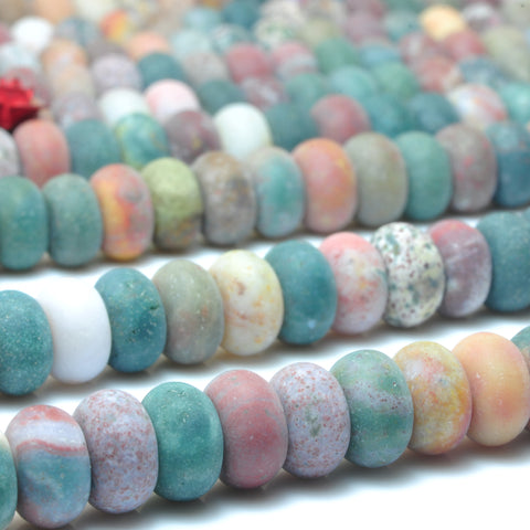YesBeads Natural Ocean Jasper stone matte rondelle beads gemstone wholesale jewelry 15"