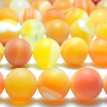 Orange Banded Agate matte round beads striped agate gemstone wholesale jewelry making 15"
