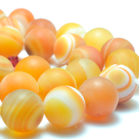 Orange Banded Agate matte round beads striped agate gemstone wholesale jewelry making 15"