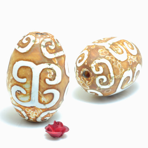 YesBeads Tibetan Agate Dzi Palindrome agate matte rice beads wholesale gemstone jewelry