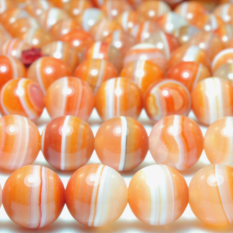 YesBeads Orange Banded Agate smooth round beads wholesale gemstone jewelry 15"
