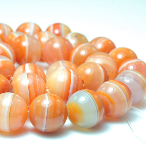 YesBeads Orange Banded Agate smooth round beads wholesale gemstone jewelry 15"