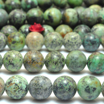 YesBeads Natural African Turquoise smooth round loose beads green gemstone wholesale jewelry making 15"