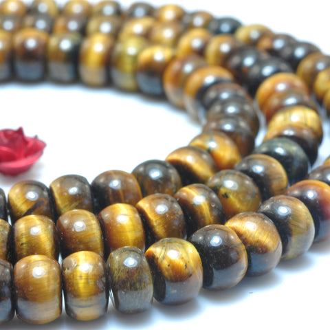 YesBeads Natural Yellow Tiger's Eye smooth rondelle beads wholesale gemstone jewelry making 15"