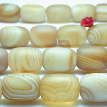 YesBeads Natural  Banded Agate matte barrel beads wholesale gemstone jewelry making 10x14mm 15"