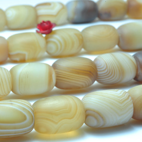 YesBeads Natural  Banded Agate matte barrel beads wholesale gemstone jewelry making 10x14mm 15"