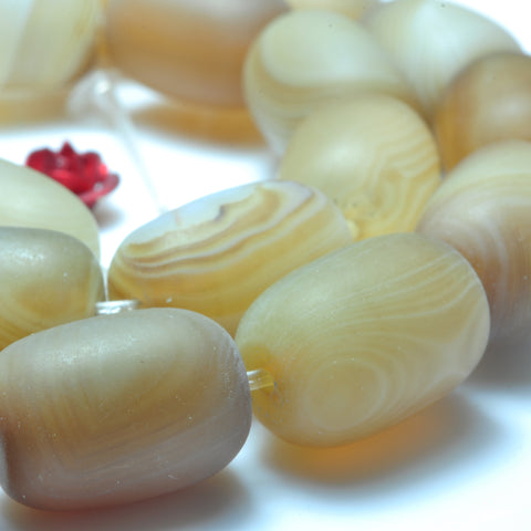 YesBeads Natural  Banded Agate matte barrel beads wholesale gemstone jewelry making 10x14mm 15"