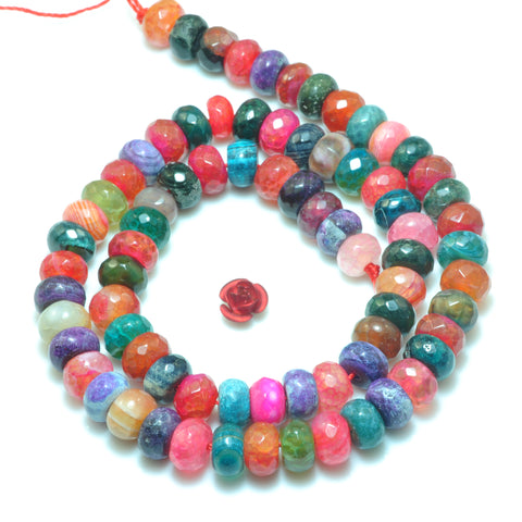 YesBeads Fire Agate Rainbow Agate faceted rondelle beads wholesale gemstone jewelry 5x8mm 15"
