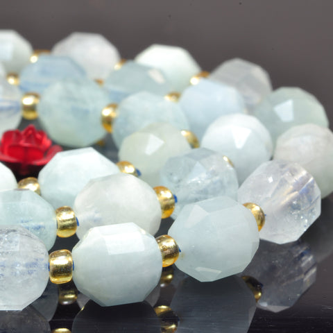 YesBeads Natural Blue Aquamarine faceted double terminated point beads wholesale gemstone jewelry making 15"