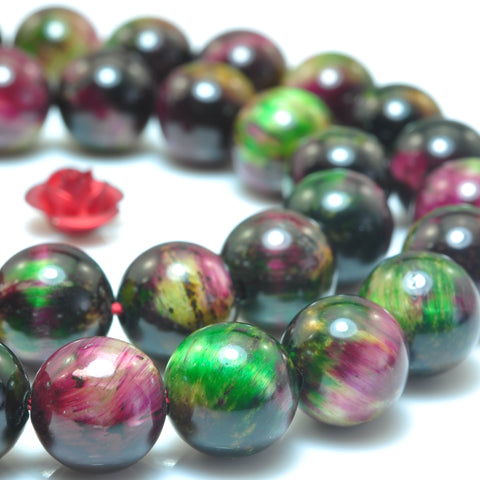 Galaxy Tiger Eye Stone smooth round loose beads wholesale gemstone rainbow tiger's eye for jewelry making