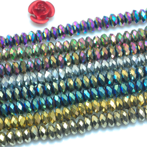 YesBeads Titanium plated hematite faceted rondelle loose beads wholesale gemstone jewelry 2x4mm 15"