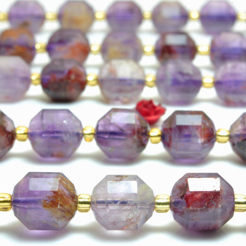 YesBeads Natural super 7 seven crystal cacoxenite amethyst faceted double terminated point beads wholesale gemstone 15"