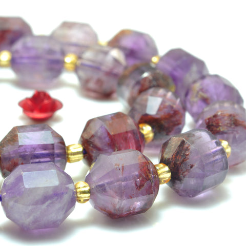 YesBeads Natural super 7 seven crystal cacoxenite amethyst faceted double terminated point beads wholesale gemstone 15"