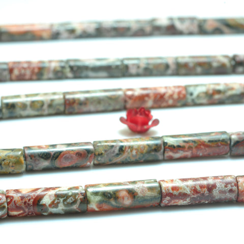 YesBeads Natural Leopardskin Jasper smooth tube beads wholesale gemstone jewelry making 4x13mm 15''