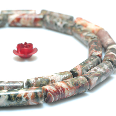 YesBeads Natural Leopardskin Jasper smooth tube beads wholesale gemstone jewelry making 4x13mm 15''