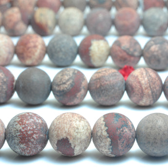 YesBeads Natural Red Picture Jasper matte round loose beads wholesale gemstone jewelry making 15"