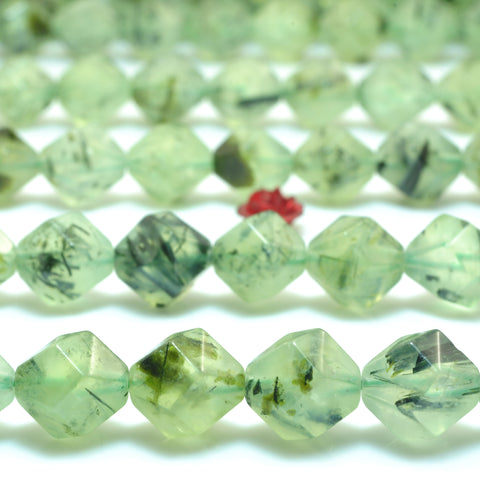 YesBeads Natural Green Prehnite star cut faceted nugget beads gemstone wholesale jewelry making 15"