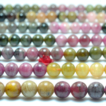 YesBeads Natural Watermelon Tourmaline smooth round beads wholesale gemstone jewelry making 6mm 15"