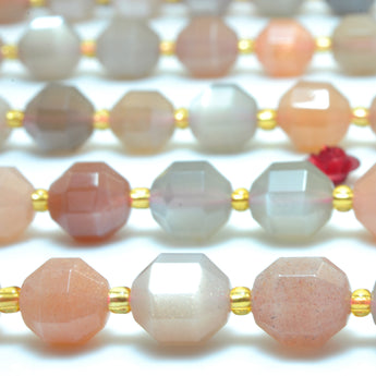 YesBeads Natural Rainbow Moonstone faceted double terminated point beads wholesale gemstone jewelry 15"