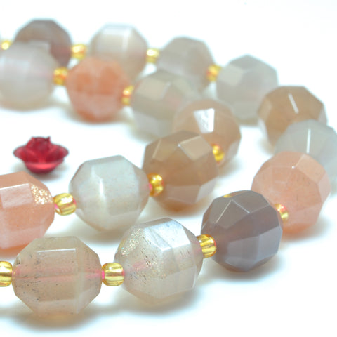 YesBeads Natural Rainbow Moonstone faceted double terminated point beads wholesale gemstone jewelry 15"