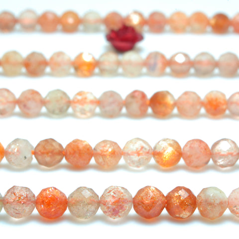 YesBeads Natural Orange Sunstone faceted round beads wholesale gemstone jewelry making 15"