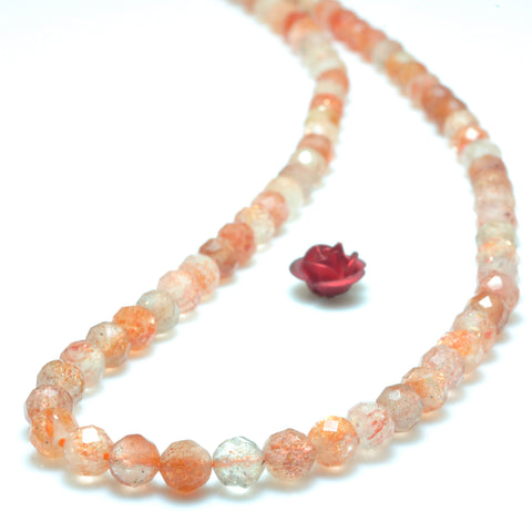 YesBeads Natural Orange Sunstone faceted round beads wholesale gemstone jewelry making 15"