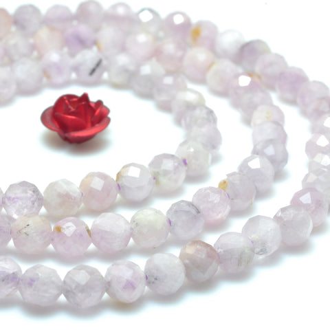Natural Kunzite faceted round loose beads wholesale gemstone purple pink jewelry making 15"