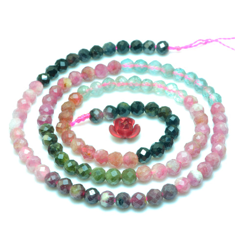 YesBeads Natural Watermelon Tourmaline faceted round beads rainbow gemstone wholesale jewelry 15"