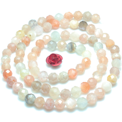 YesBeads Natural Rainbow Moonstone faceted round loose beads wholesale gemstone jewelry